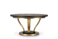 Art Deco Fontaine Round Dining Table, Macassar Ebony, Brass, Handmade Greenapple