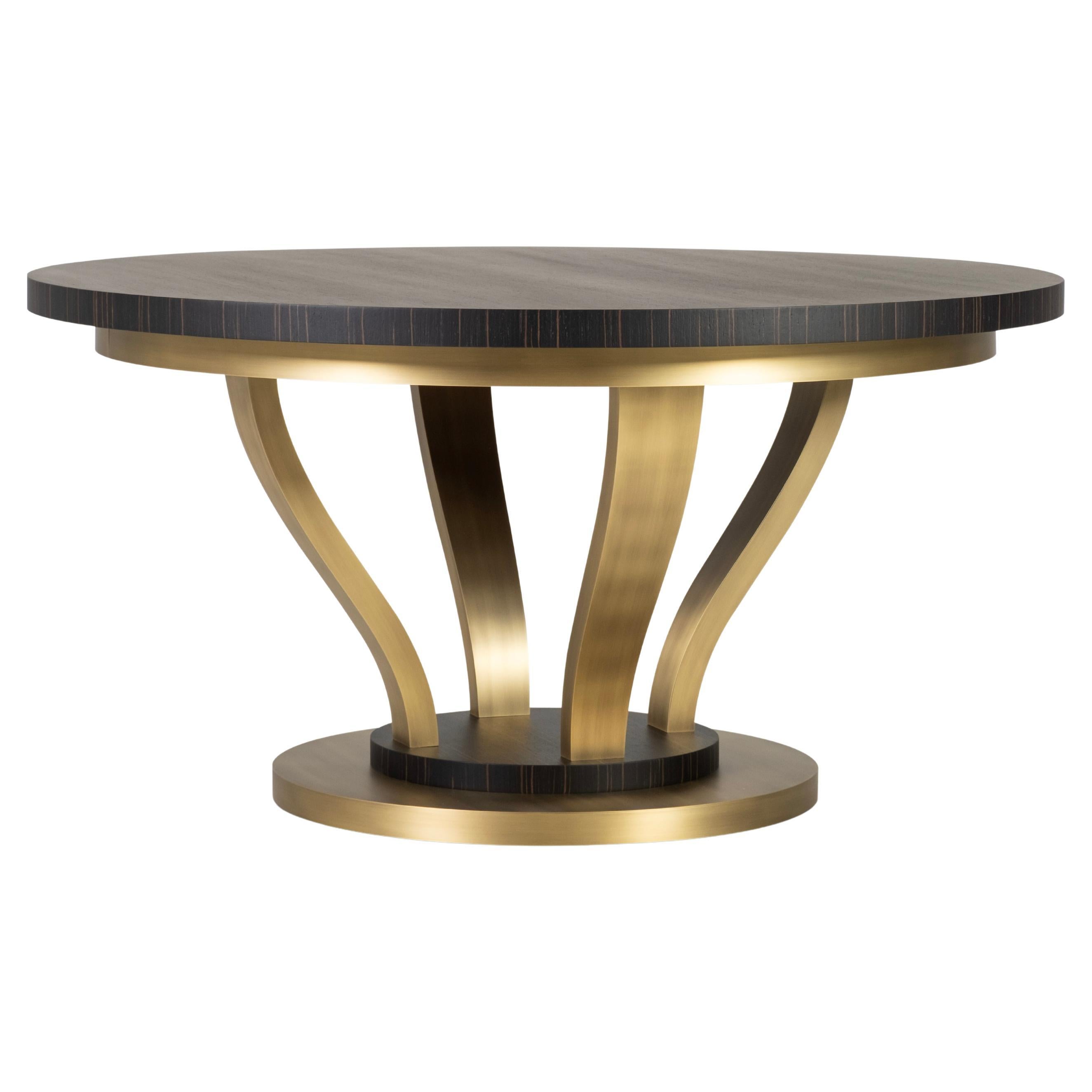 Mesa de comedor Art Decó Antuérpia, ébano de Macasar, latón, hecha a mano por Greenapple en venta