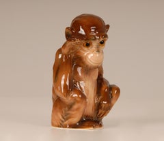 Art Deco Ape Perfume Lamp Figural Table Lamp German Ceramic Goebel Glass Eyes