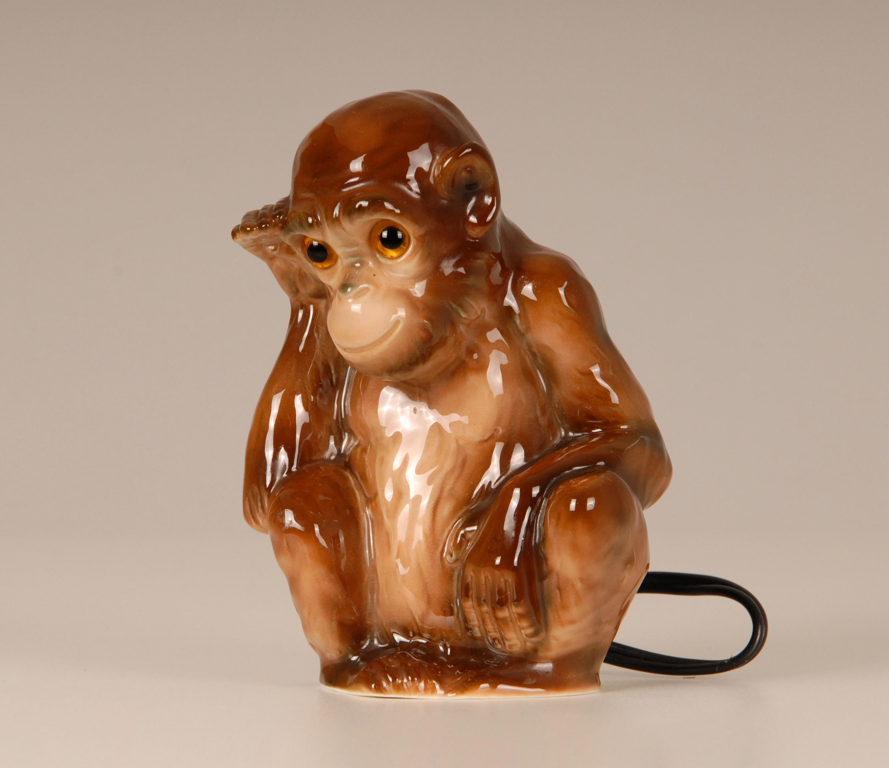 Art Deco Ape Perfume Lamp Figural Table Lamp German Ceramic Goebel Glass Eyes For Sale 1