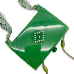 art deco apple green bakelite & rhinestone minaudiere 1920s