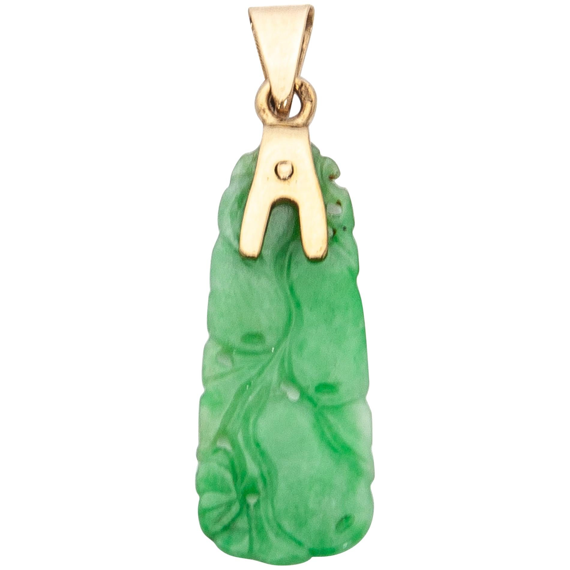 Vintage Fruit Carved Jade 14K Gold Pendant