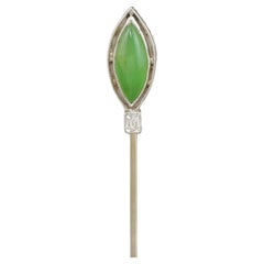 Art Deco Apple Green Jade Diamond Stick Pin - Cravat Pin in Platinum & 18K Gold