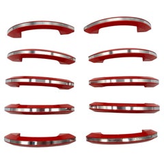 Poignées de tiroirs Art Déco Catalin/Bakelite rouge pomme avec bande chromée, lot de 9