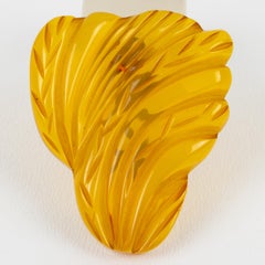 Apple-Juice Bakelite Brooch or DressClip with Floral Carving