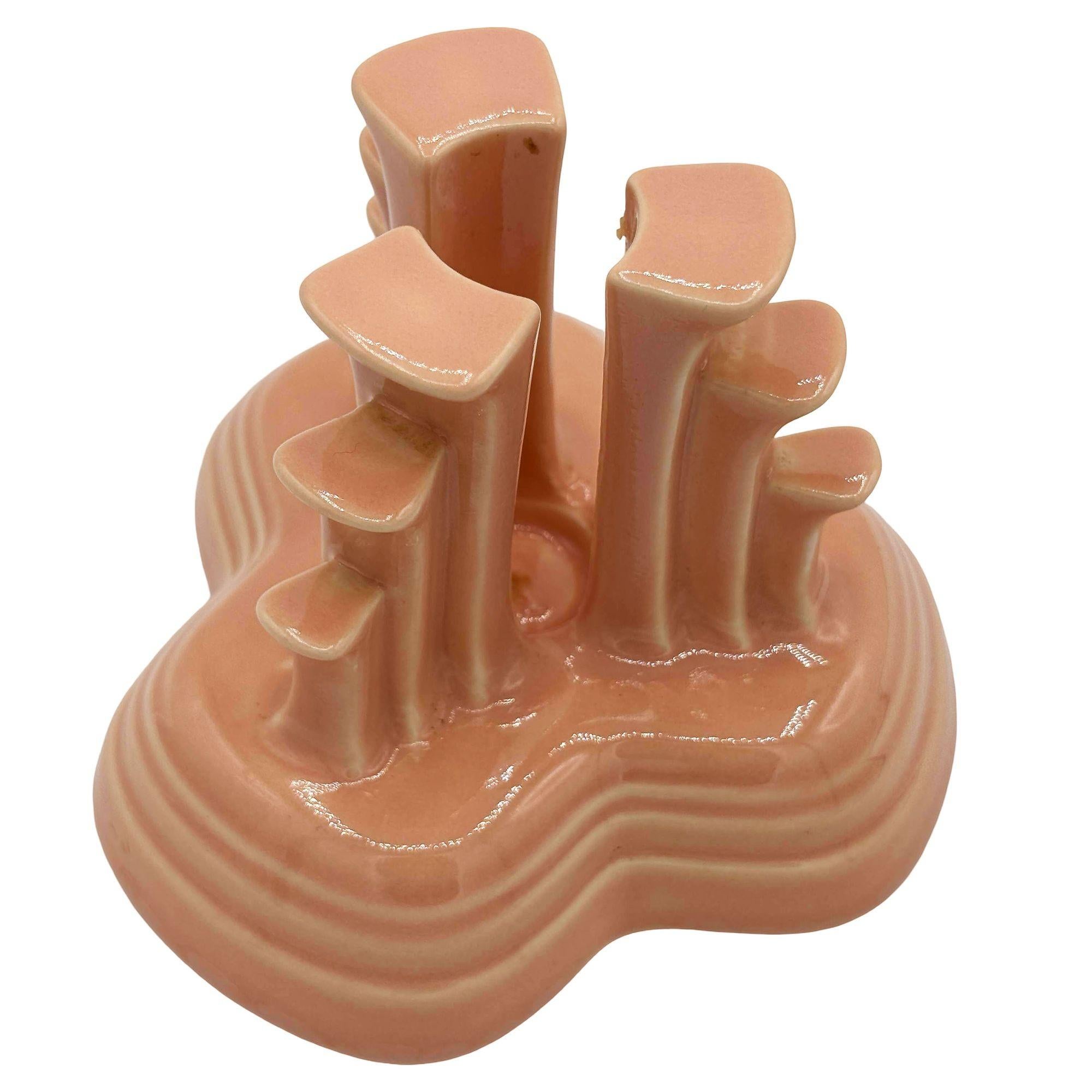 Art Deco Apricot Peach Tripod Pyramid Candleholder by Fiesta Ware, Pair For Sale 2