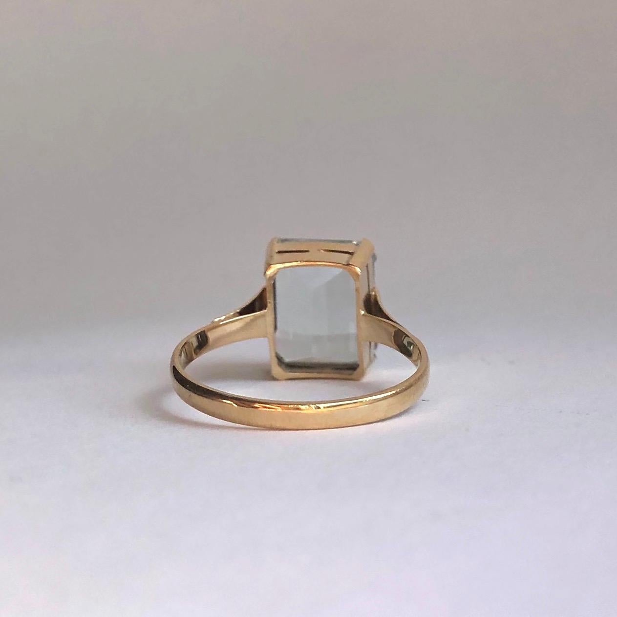 Art Deco Aqua and 9 Carat Gold Solitaire Ring In Good Condition In Chipping Campden, GB