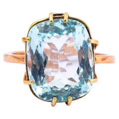 Art Deco Aqua and 9 Carat Gold Solitaire Ring