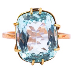 Antique Art Deco Aqua and 9 Carat Gold Solitaire Ring