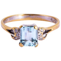 Antique Art Deco Aqua, Diamond and 9 Carat Gold Solitaire Ring