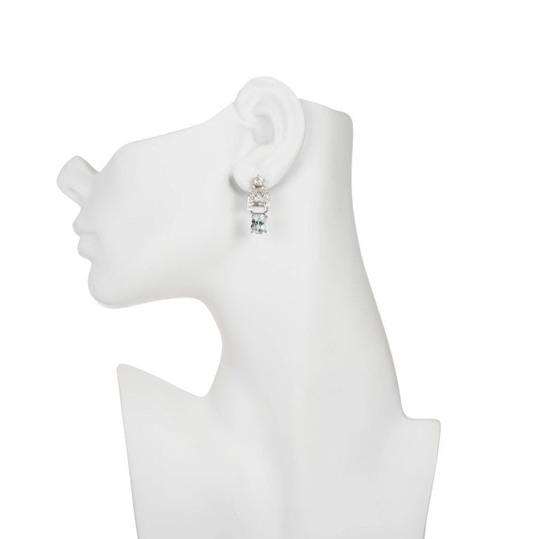 Art Deco Aqua Diamond Hinged Platinum Dangle Earrings For Sale at 1stdibs