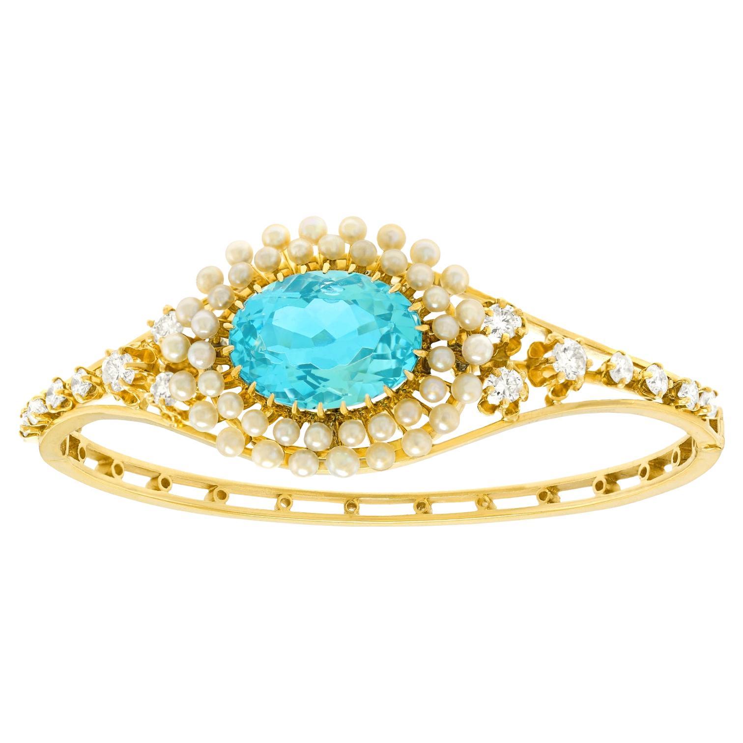 Pulsera Art Déco de aguamarina, perlas y diamantes de Pierre Cordier