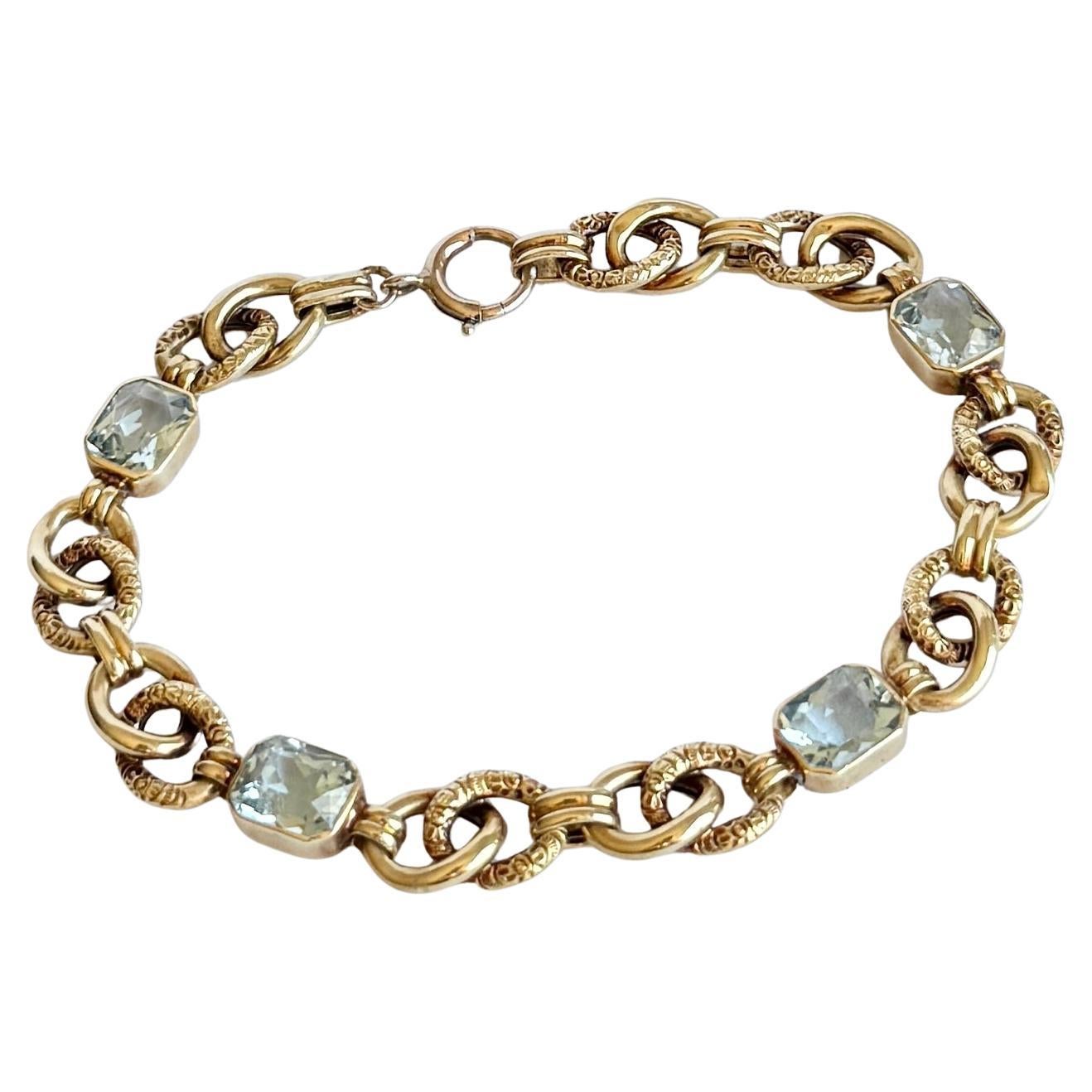Art Deco Aquamarine 14 Carat Gold Bracelet