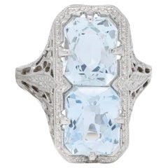 Art Deco Aquamarine 14 Karat White Gold Two-Stone Orange Blossom Vintage Ring