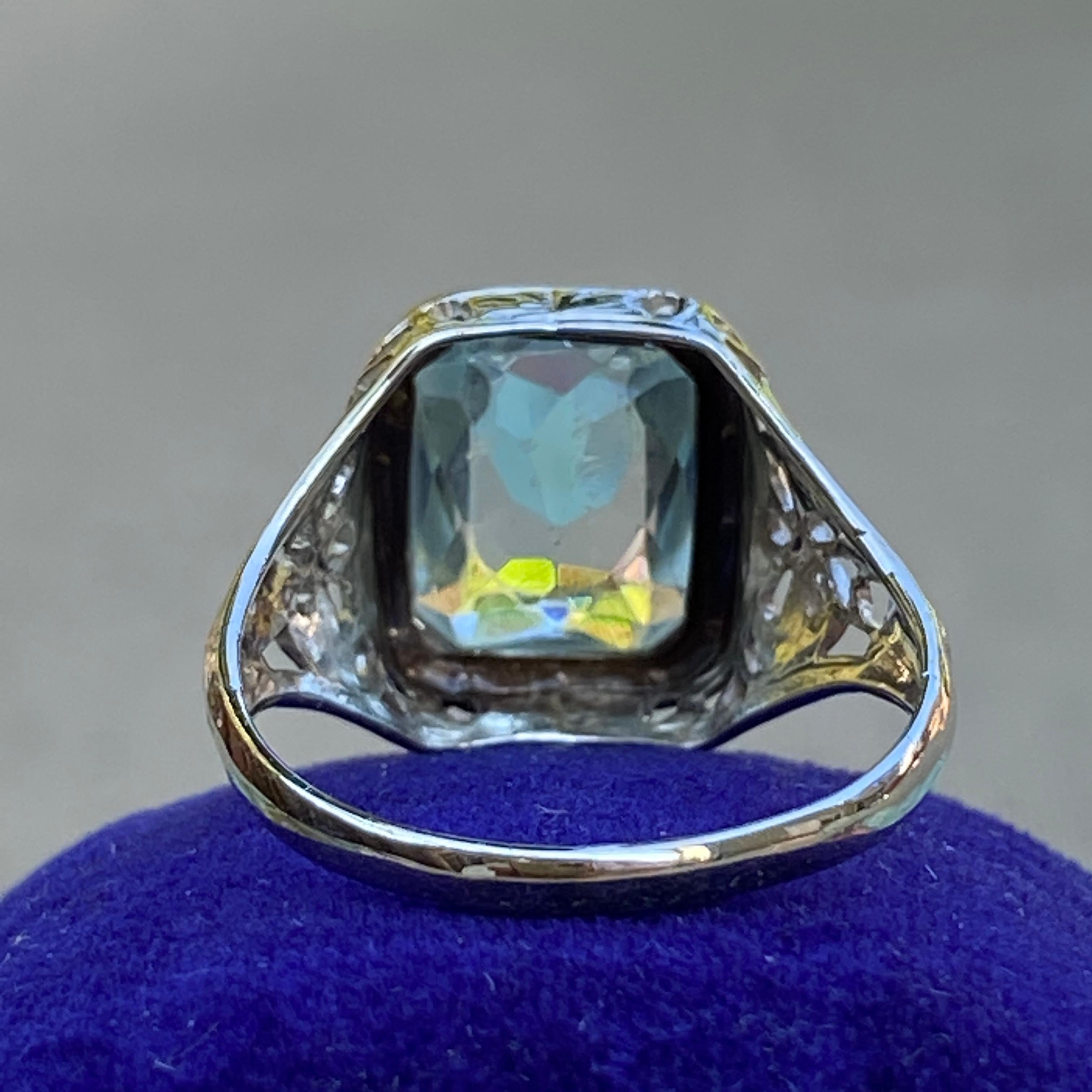 Art Deco Aquamarine 14K Filigree Ring For Sale 9