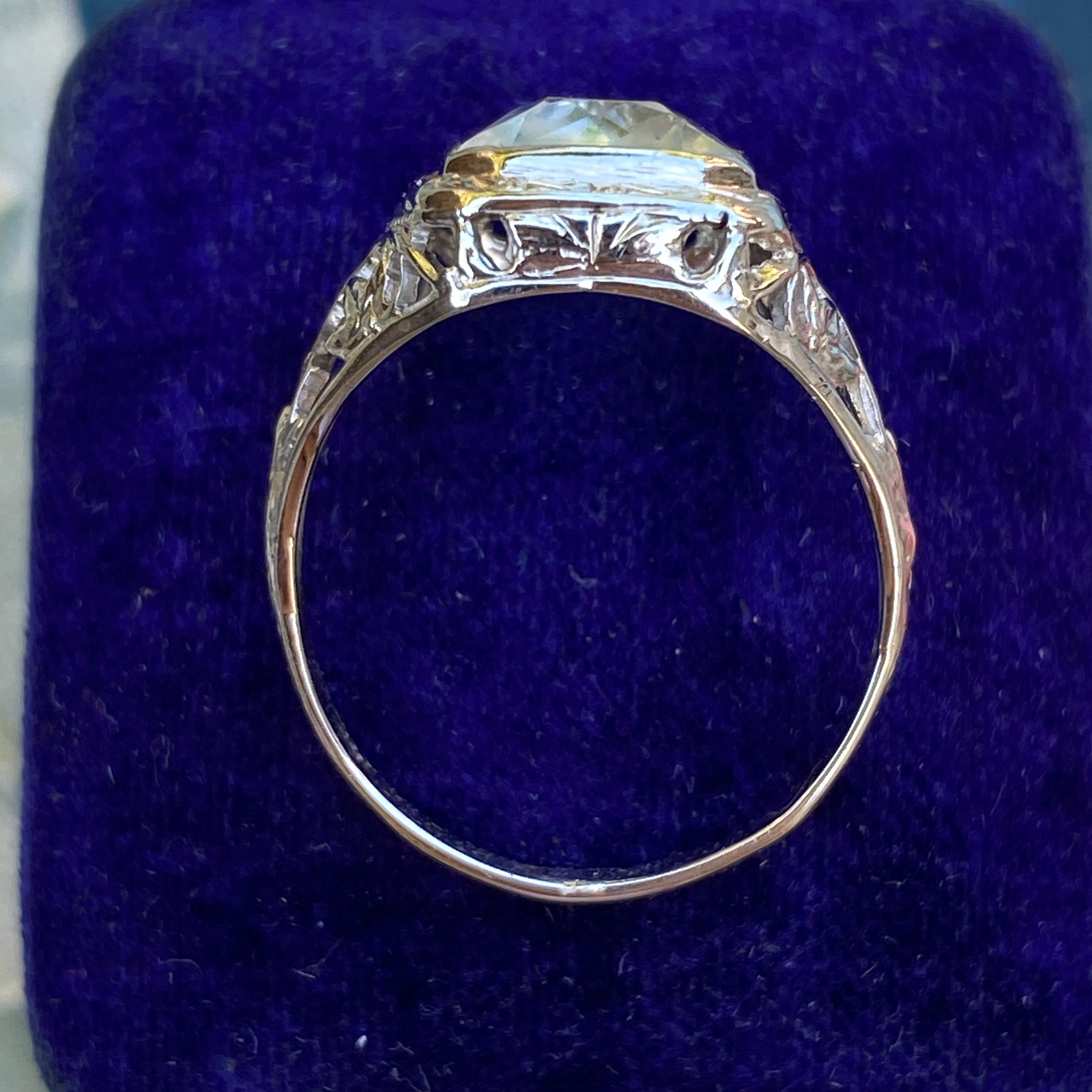 Art Deco Aquamarine 14K Filigree Ring For Sale 10