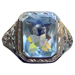 Bague filigrane Art déco aigue-marine 14 carats