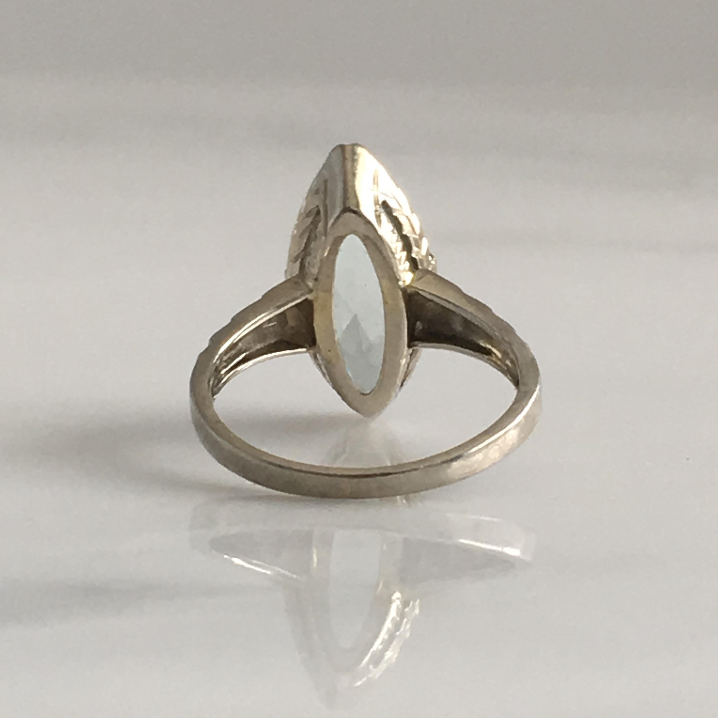 Art Deco Aquamarine 14k White Gold Filigree Ring For Sale 8