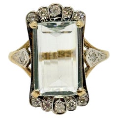 Art Deco Aquamarine and Diamond 9 Carat Gold Solitaire Ring
