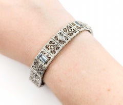 Bracciale Art Deco con acquamarina e diamanti in oro bianco