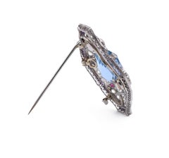 Art Deco Aquamarine and Diamond Brooch Pendant