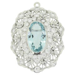 Art Deco Aquamarine and Diamond Brooch Pendant