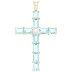 Art Deco Aquamarine and Diamond Cross