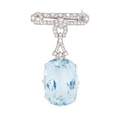 Art Deco Aquamarine and Diamond Drop Brooch, circa 1920s
