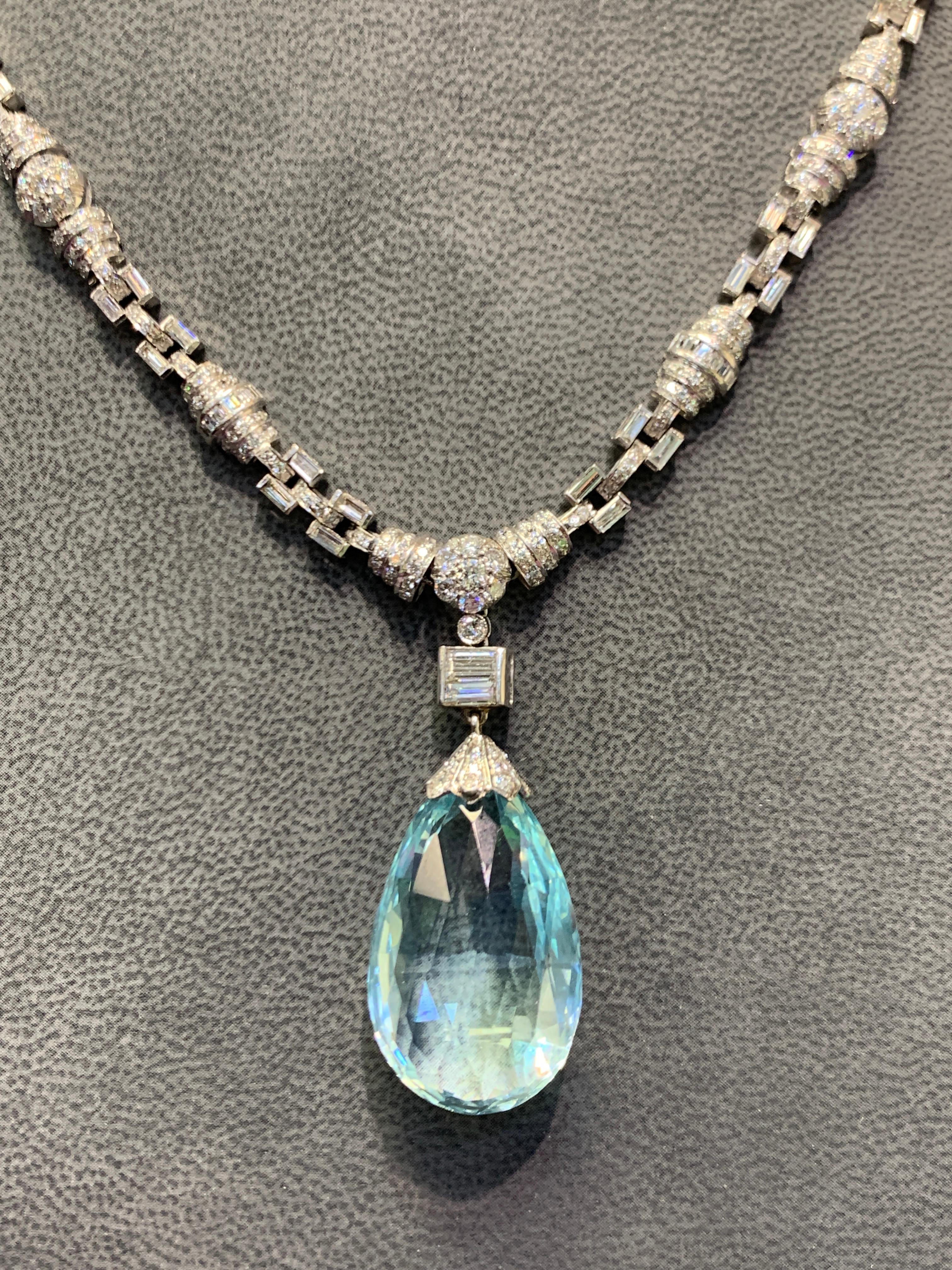 Women's Art Deco Aquamarine and Diamond Necklace For Sale