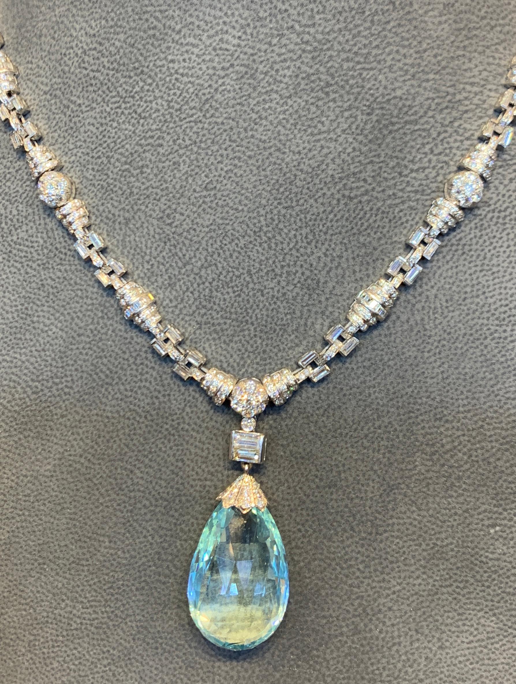 Art Deco Aquamarine and Diamond Necklace For Sale 1
