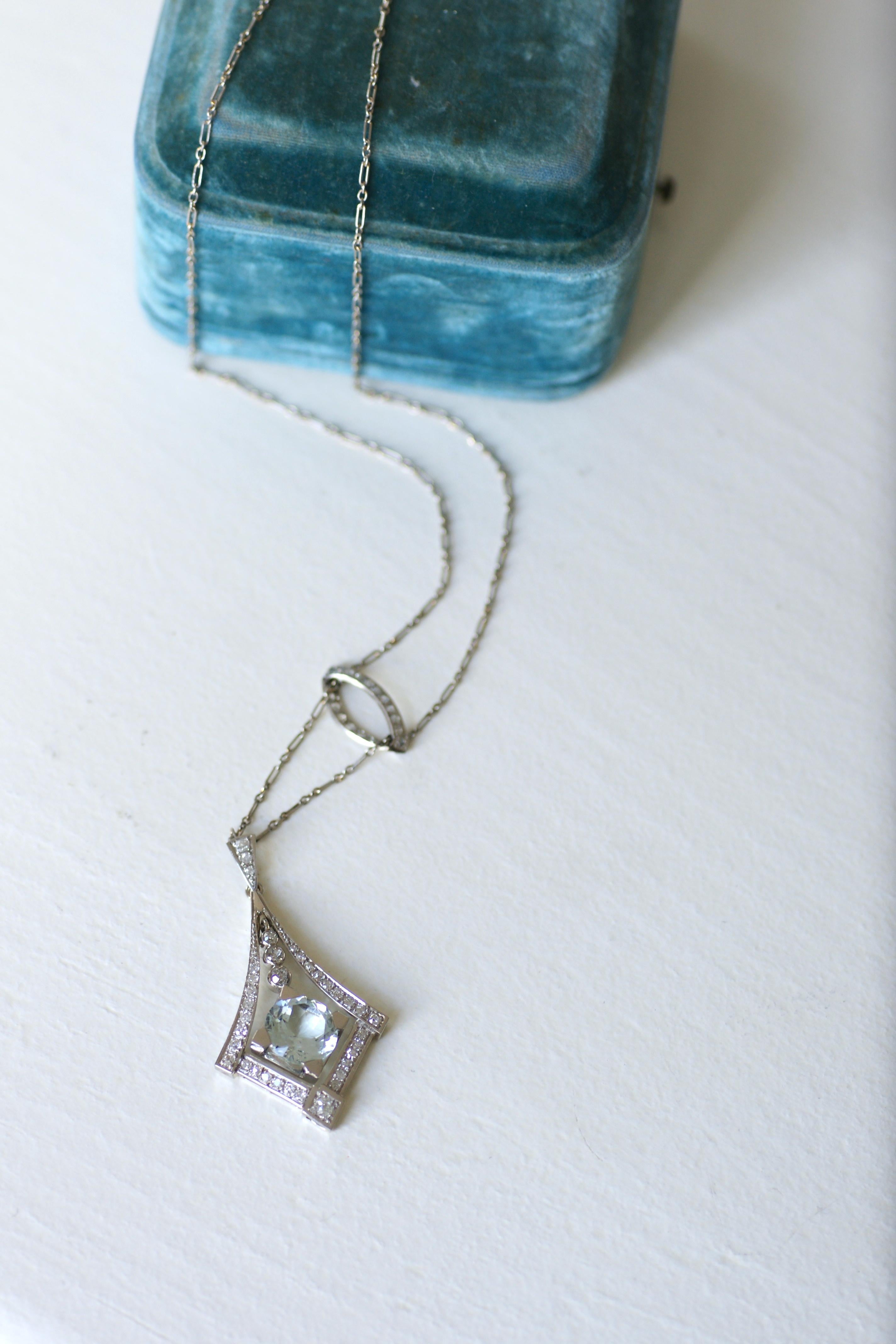 Women's Art Deco Aquamarine And Diamond Necklace