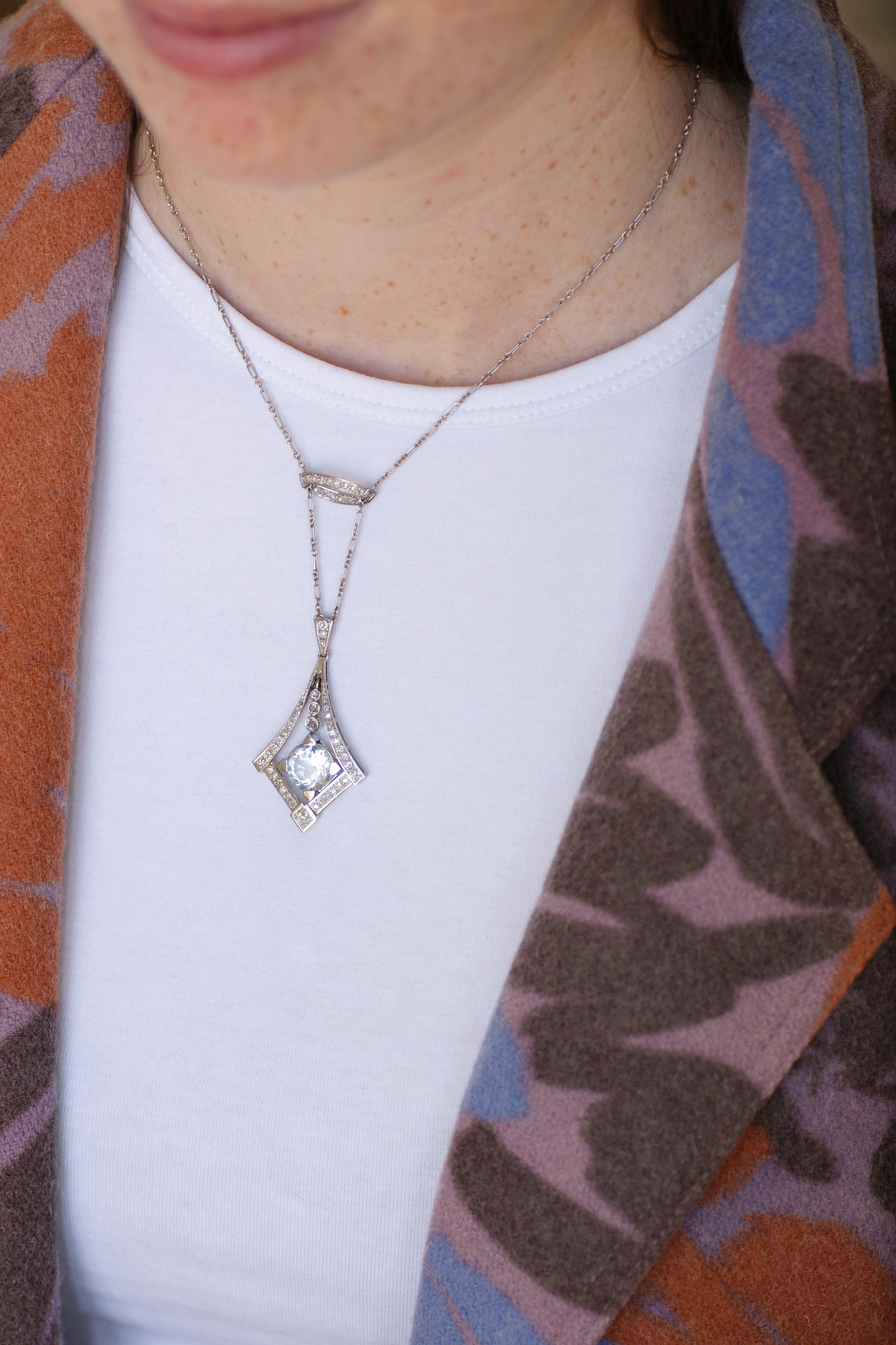 Art Deco Aquamarine And Diamond Necklace 1