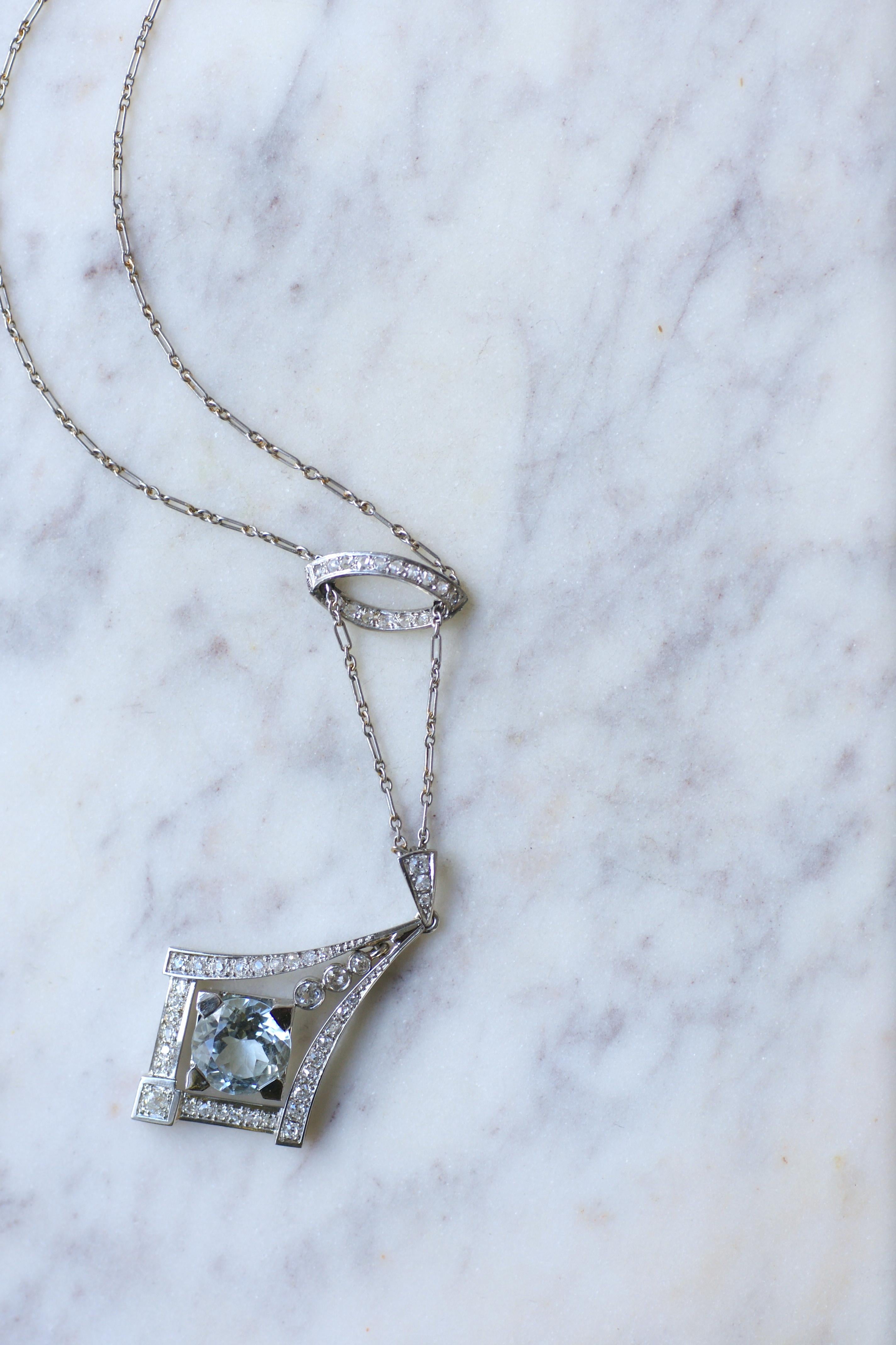 Art Deco Aquamarine And Diamond Necklace 2