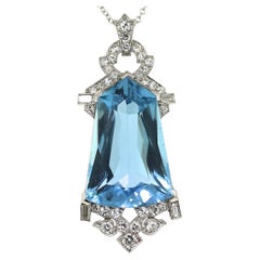 Art Deco Aquamarine and Diamond Pendant Necklace