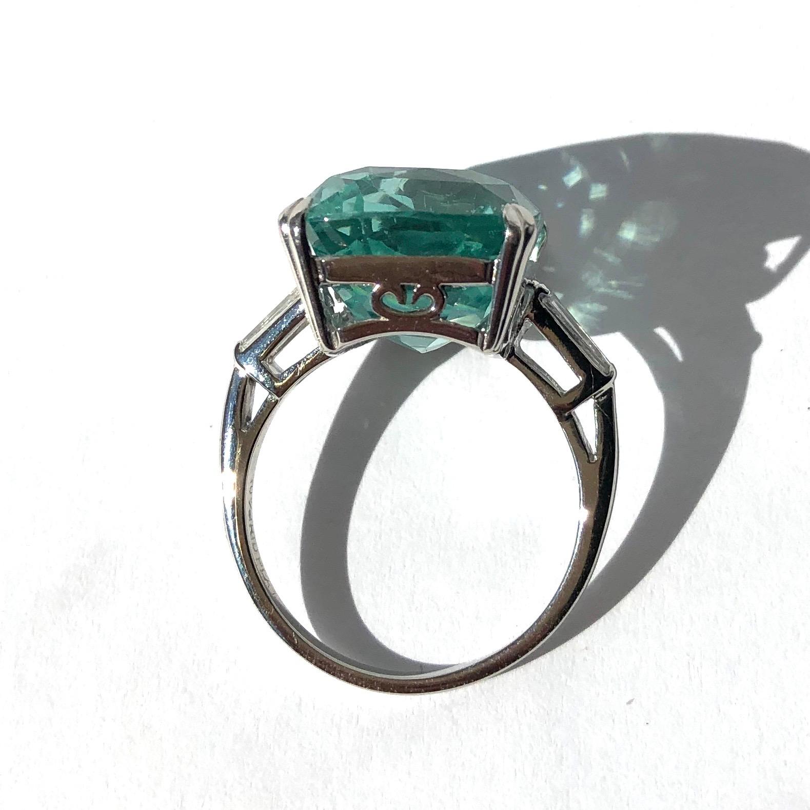 Art Deco Aquamarine and Diamond Platinum Cocktail Ring In Excellent Condition In Chipping Campden, GB