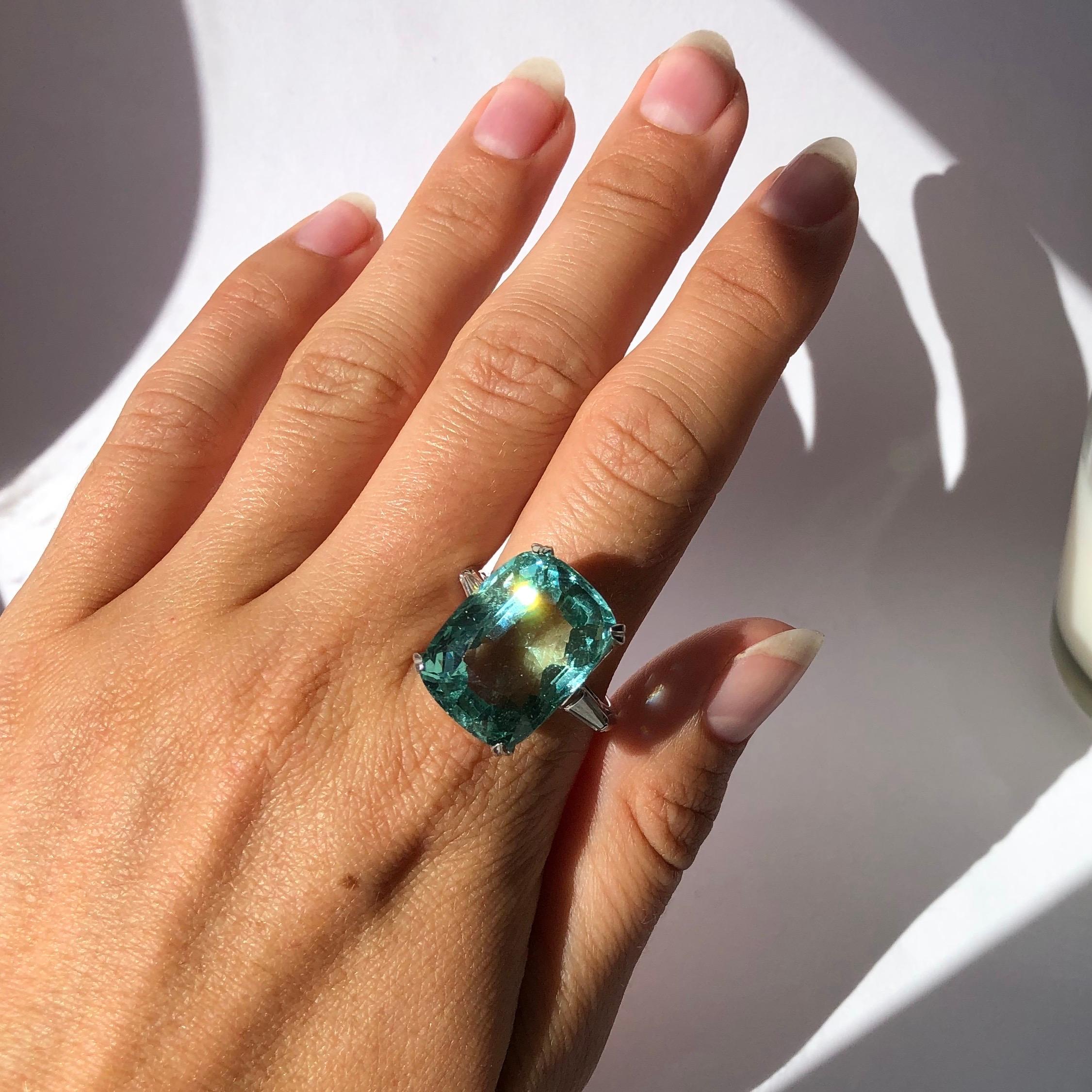 Women's Art Deco Aquamarine and Diamond Platinum Cocktail Ring