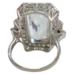 Art Deco Aquamarine and Diamond Platinum Ring