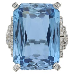 Art Deco aquamarine and diamond ring, circa 1935.