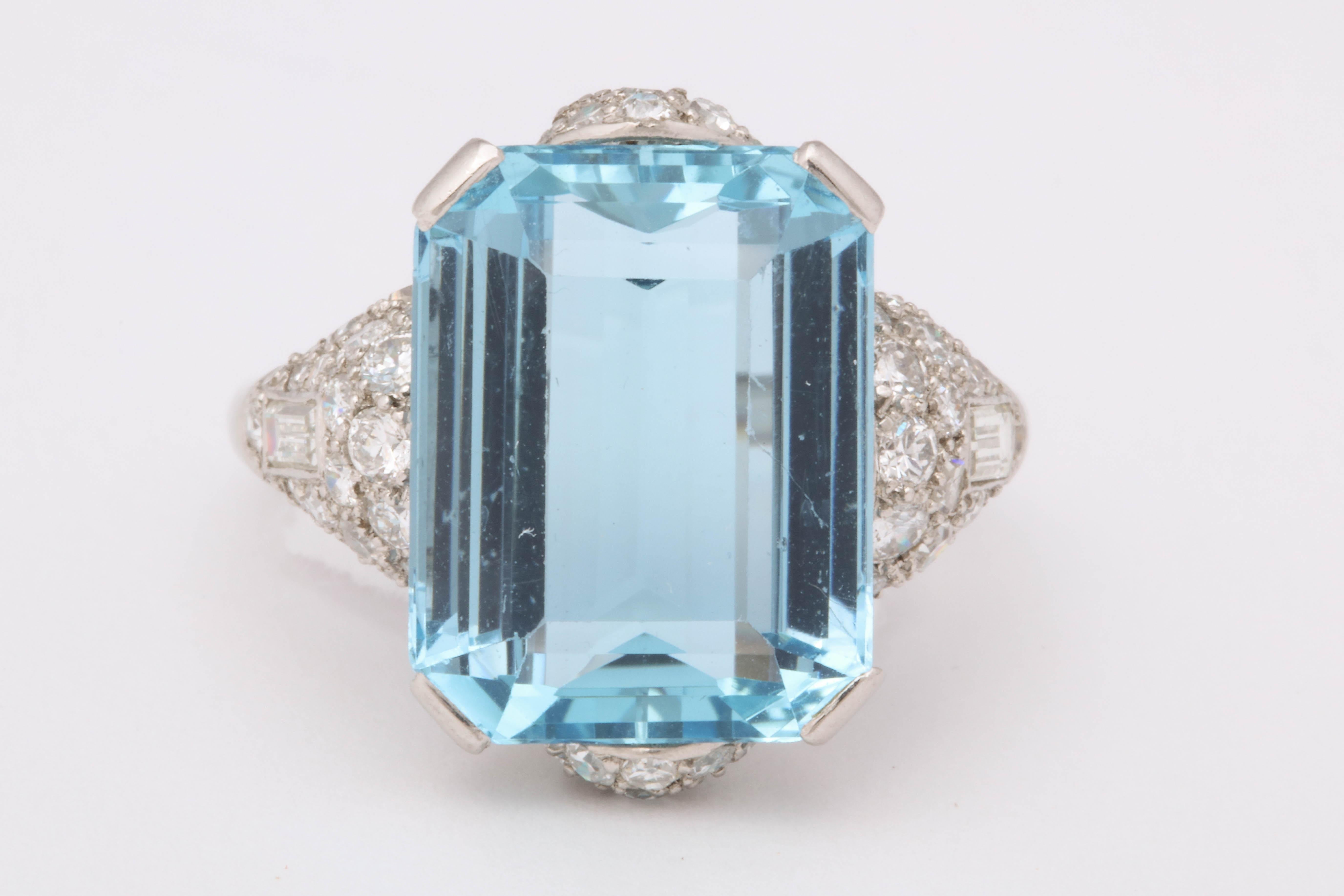 Art Deco Aquamarine and Diamond Ring 2
