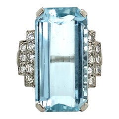 Art Deco Style Aquamarine and Diamond Ring