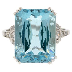 Art Deco Aquamarine and Diamond Ring