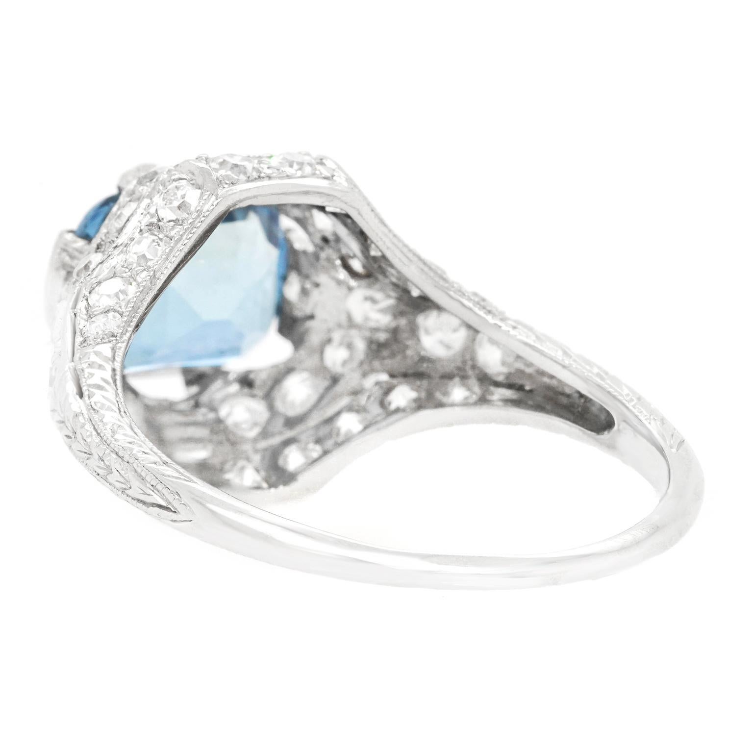 Art Deco Aquamarine and Diamond Ring Platinum 5