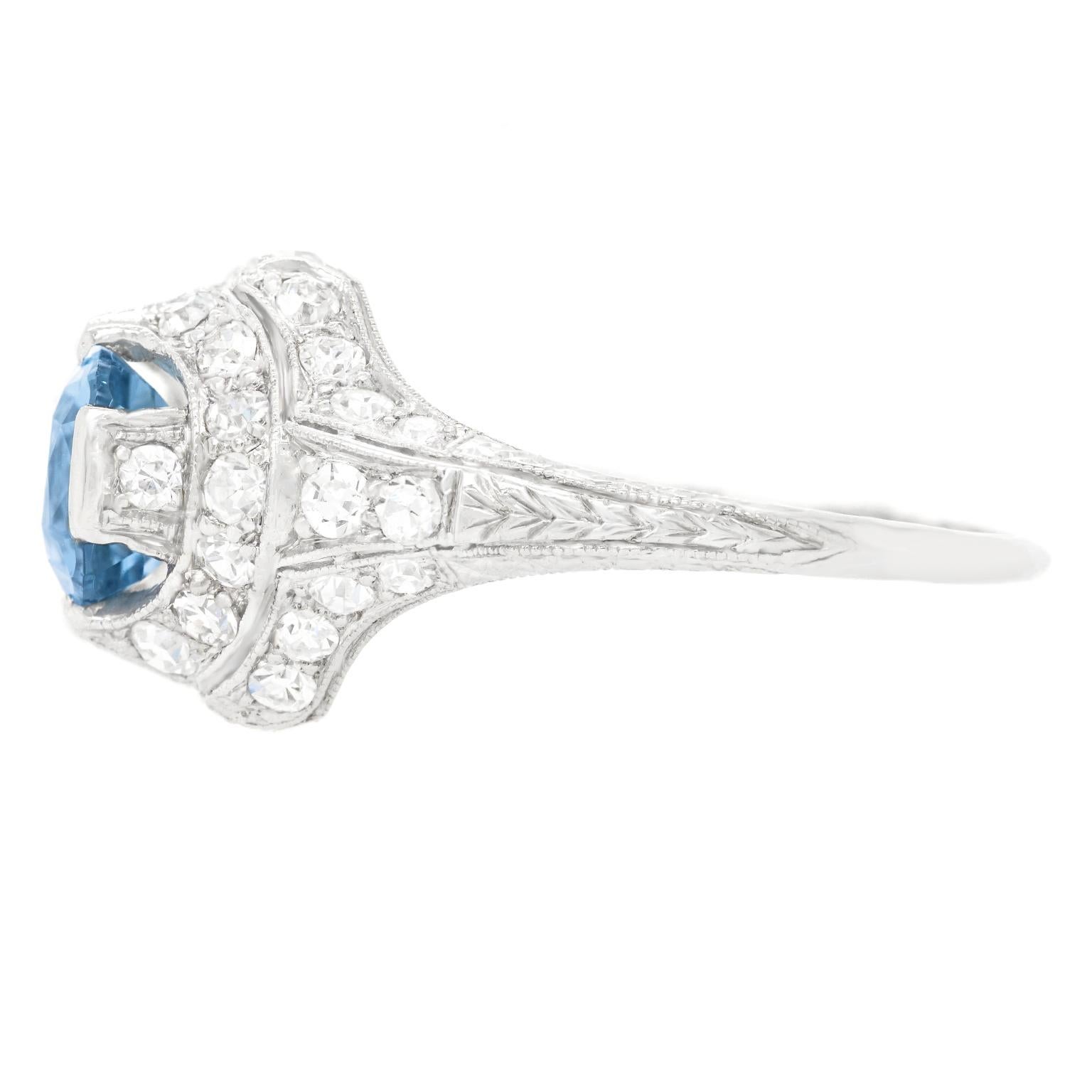 Art Deco Aquamarine and Diamond Ring Platinum 2