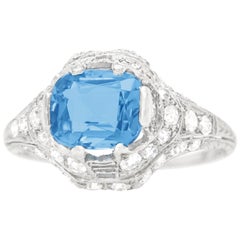 Art Deco Aquamarine and Diamond Ring Platinum