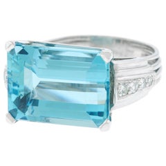 Art Deco Aquamarine and Diamond Set Gold and Platinum Ring