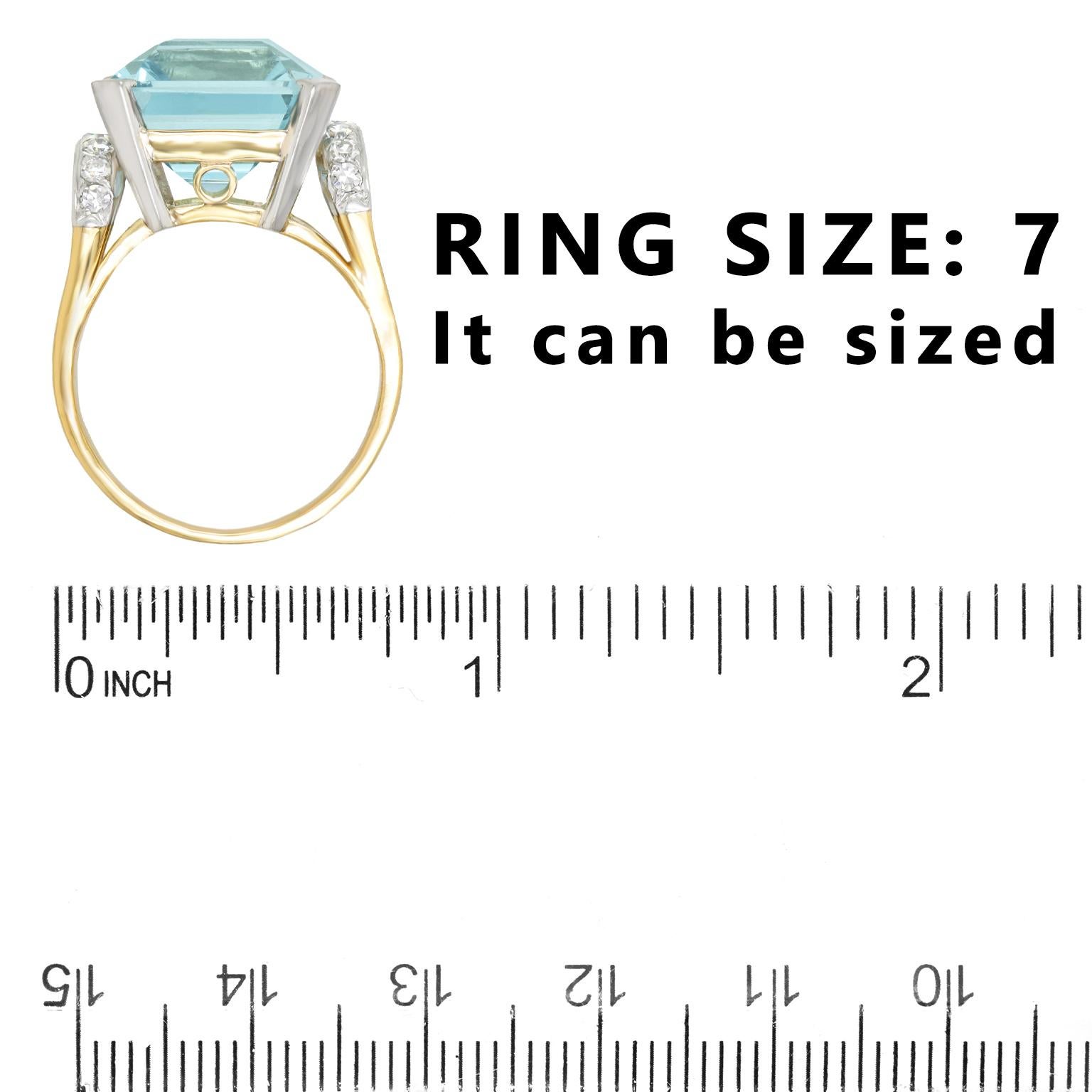 Art Deco Aquamarine and Diamond-Set Gold Ring 1