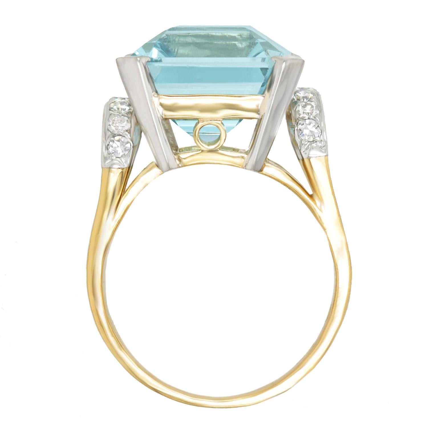 Art Deco Aquamarine and Diamond-Set Gold Ring 4