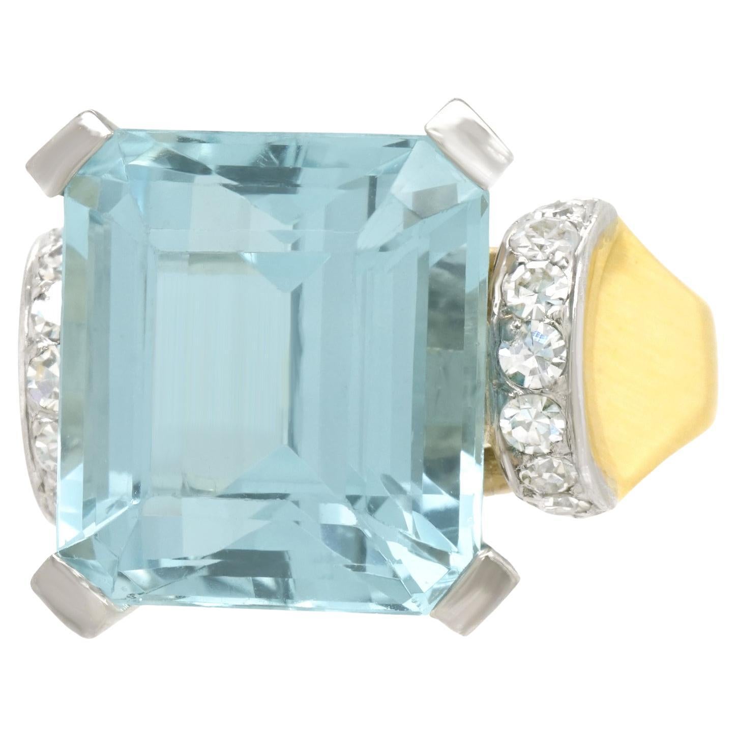 Art Deco Aquamarine and Diamond-Set Gold Ring