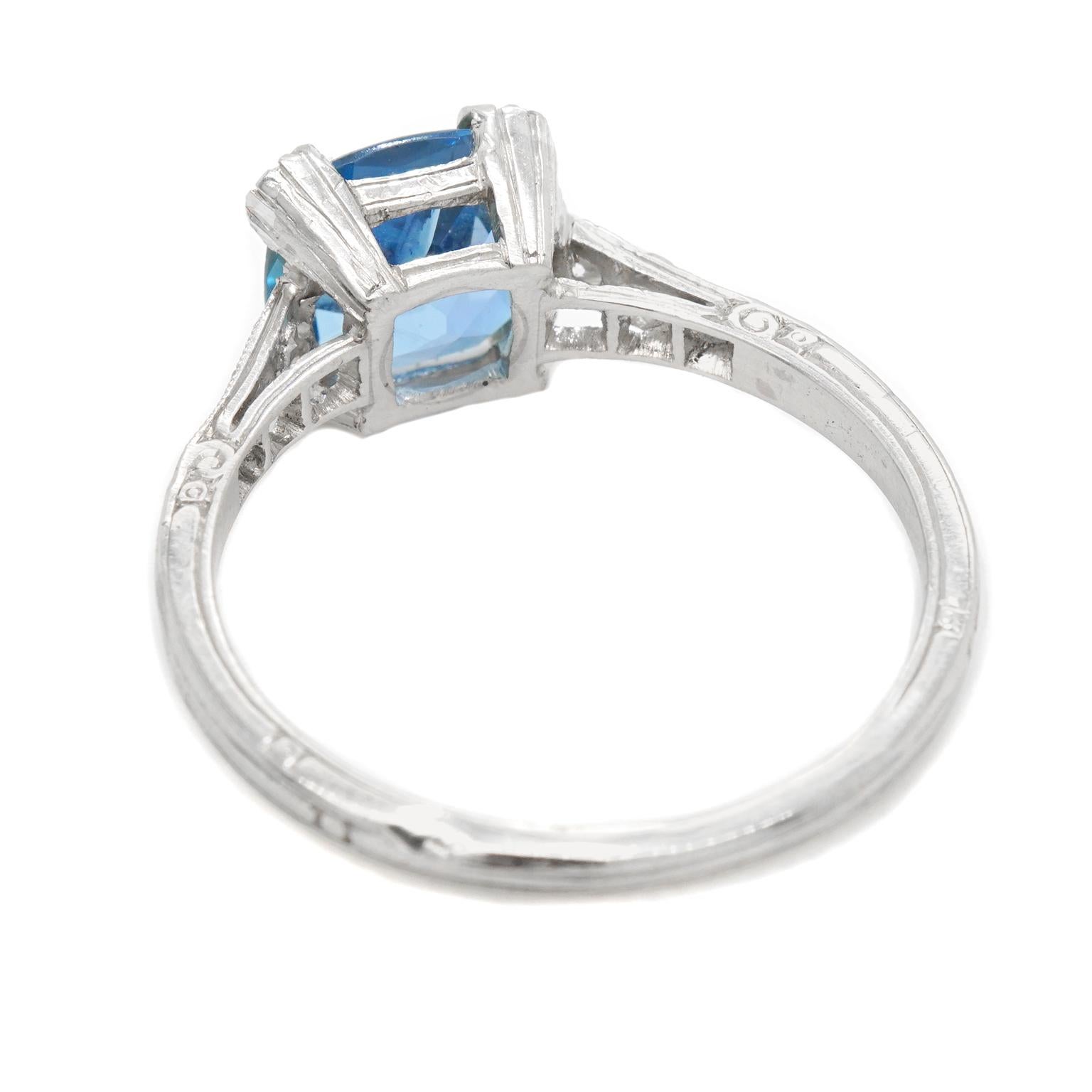 Women's Art Deco Aquamarine and Diamond-Set Platinum Ring