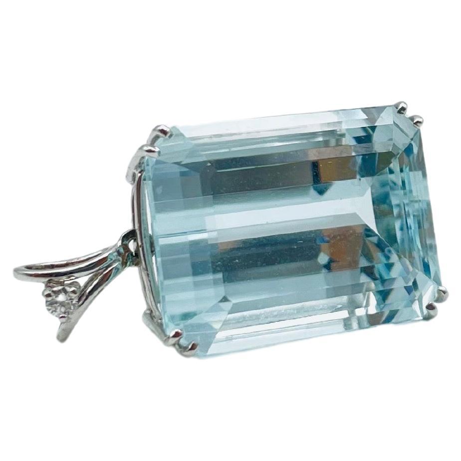 Baguette Cut Art Deco aquamarine ca.12ct bagutte cut pendant with a diamond For Sale